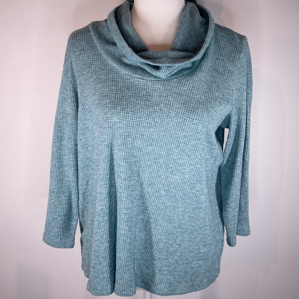 J. Jill Wearever Cowl Neck 3/4 Sleeve Aqua Shirt size Medium